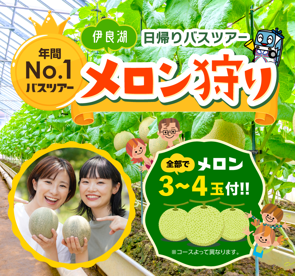  伊良湖 メロン狩り 日帰りバスツアー メロン3~4玉
