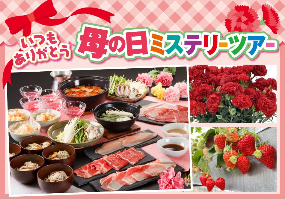 WEB予約3ポイント！日帰りいつもありがとう🎀母の日ミステリーツアー