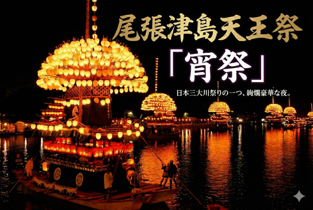 ユネスコ無形文化遺産～尾張津島天王祭「宵祭」 ～幻想的なまきわら船を観覧席から眺める夜～