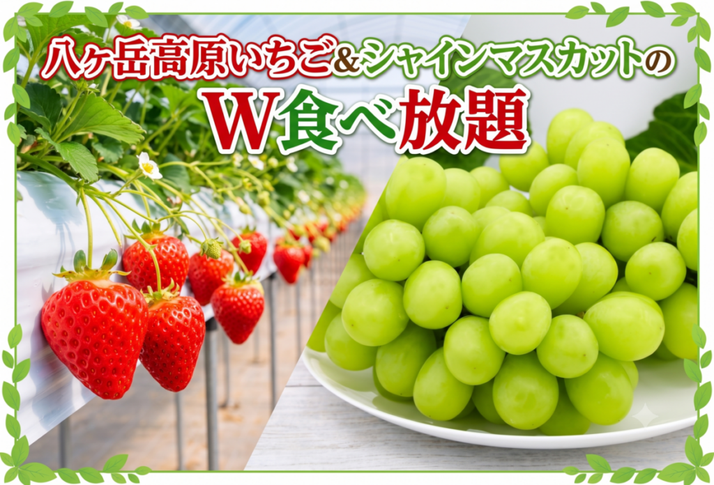【日帰り】八ヶ岳高原いちご＆シャインマスカットのW食べ放題とオリジナル峠の釜めし作り🎀２㌽
