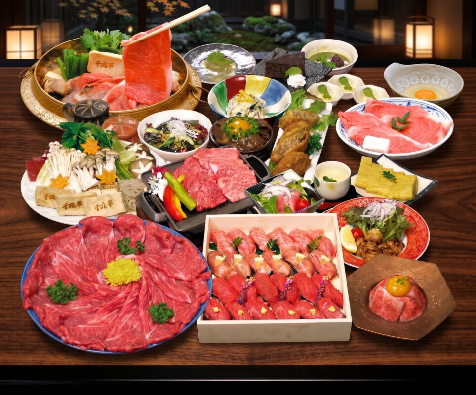 【日帰り】すき焼き＆肉寿司＆焼肉　千成亭ぎゅ～じあむ　近江牛食べ放題🎀２㌽